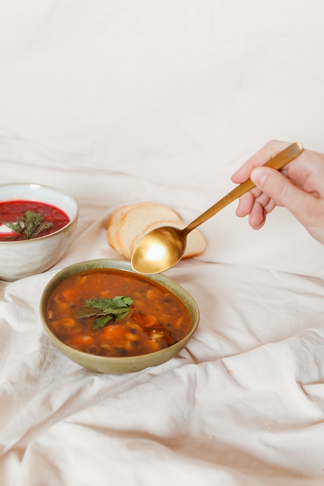 Italian tomato soup and spoon